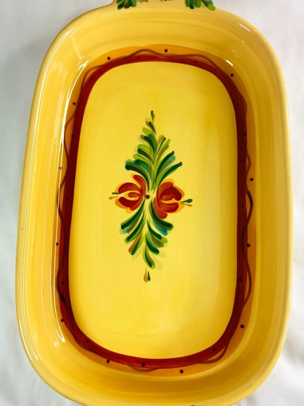 Gail Pittman White Ceramic Oven & Microwave Safe Dish with Green Mark